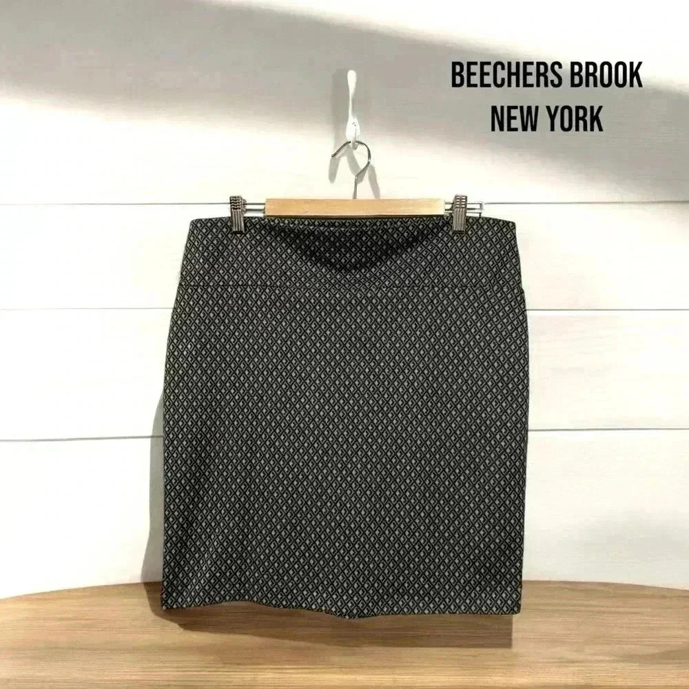 NEW Beechers Brook,  Geometric Pattern Stretch Knee-Length Skirt, XL, Black 🌸
